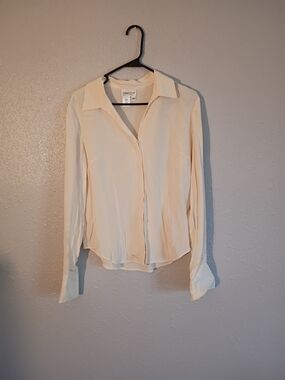 Cream Button-Front Silk Blouse